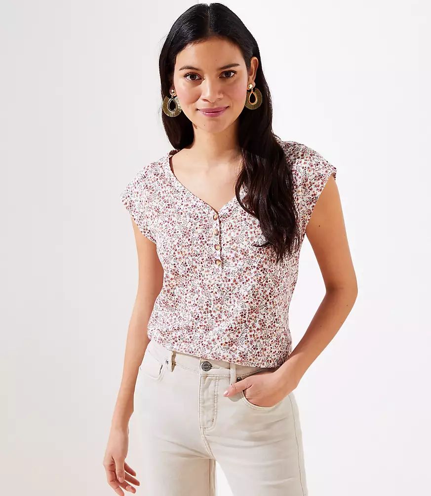 Floral Henley Linen Tee | LOFT | LOFT