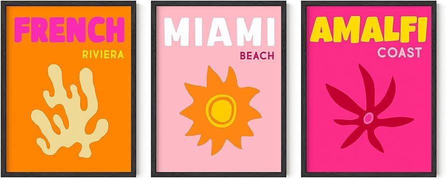 HAUS AND HUES Preppy Pictures For Wall - Set of 3 Travel Posters, Colorful Posters, Preppy Poster... | Amazon (US)