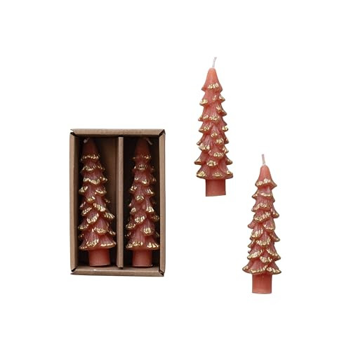 Creative Co-Op Unscented Textured Tree Shaped Taper Candles with Gold Tips in Box, Coral Color, Set of 2 | Amazon (US)