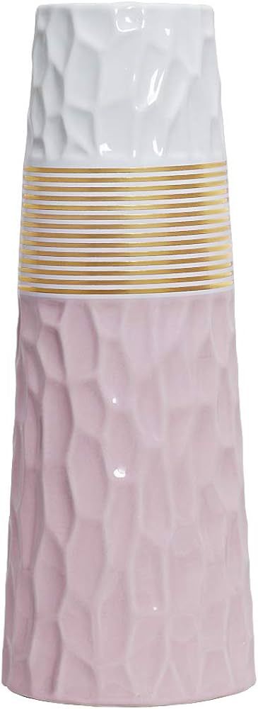 11 inch Pink White Gold Finish Ceramic Flower Vase Home Decor Vase and Table Centerpieces Vase - ... | Amazon (US)