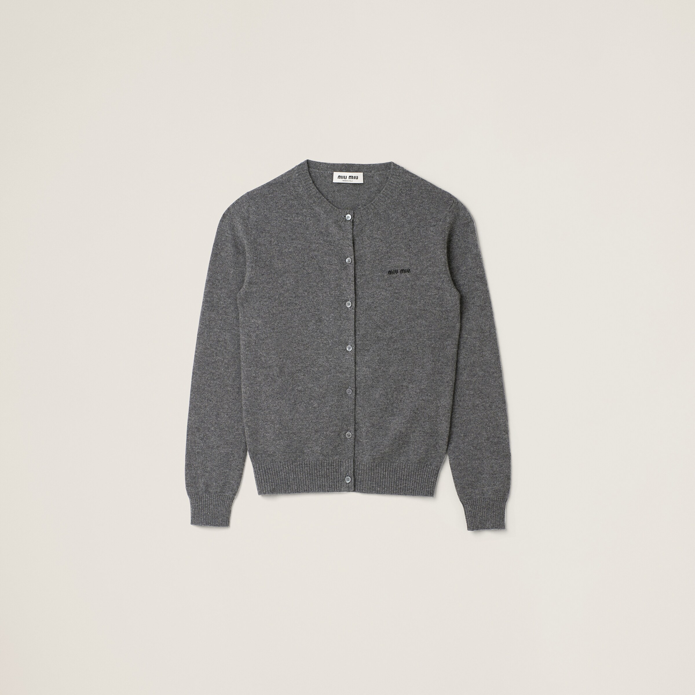Slate Gray Cashmere Knit Cardigan | Miu Miu | Miu Miu US