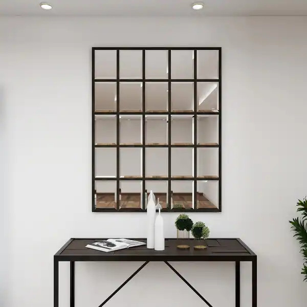 Black, Copper or Brown Metal Antiqued Arched Window Pane Inspired Room Wall Mirror with Black Fra... | Bed Bath & Beyond