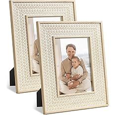 Amazon.com - Sonefreiy 5x7 Picture Frame Rattan Boho Moroccan Beige Yellow Photo Frame Rustic Patter | Amazon (US)