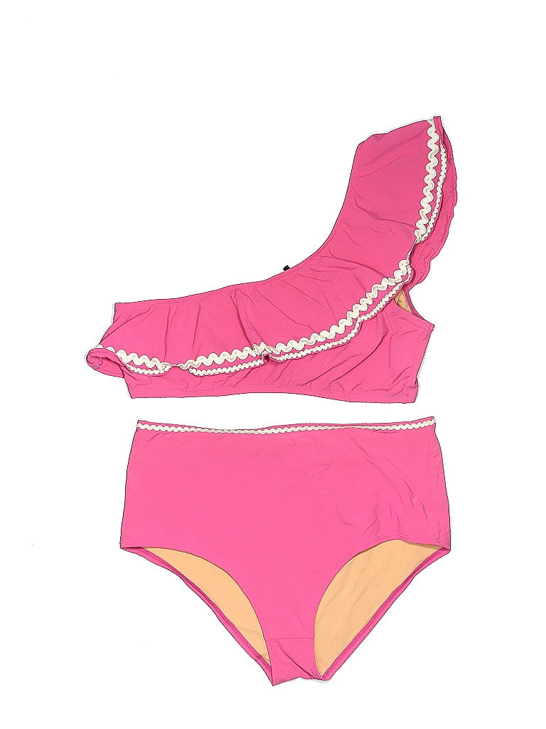 J. Crew Two Piece Swimsuit: Pink Chevron Swimwear - Size Large | ThredUp