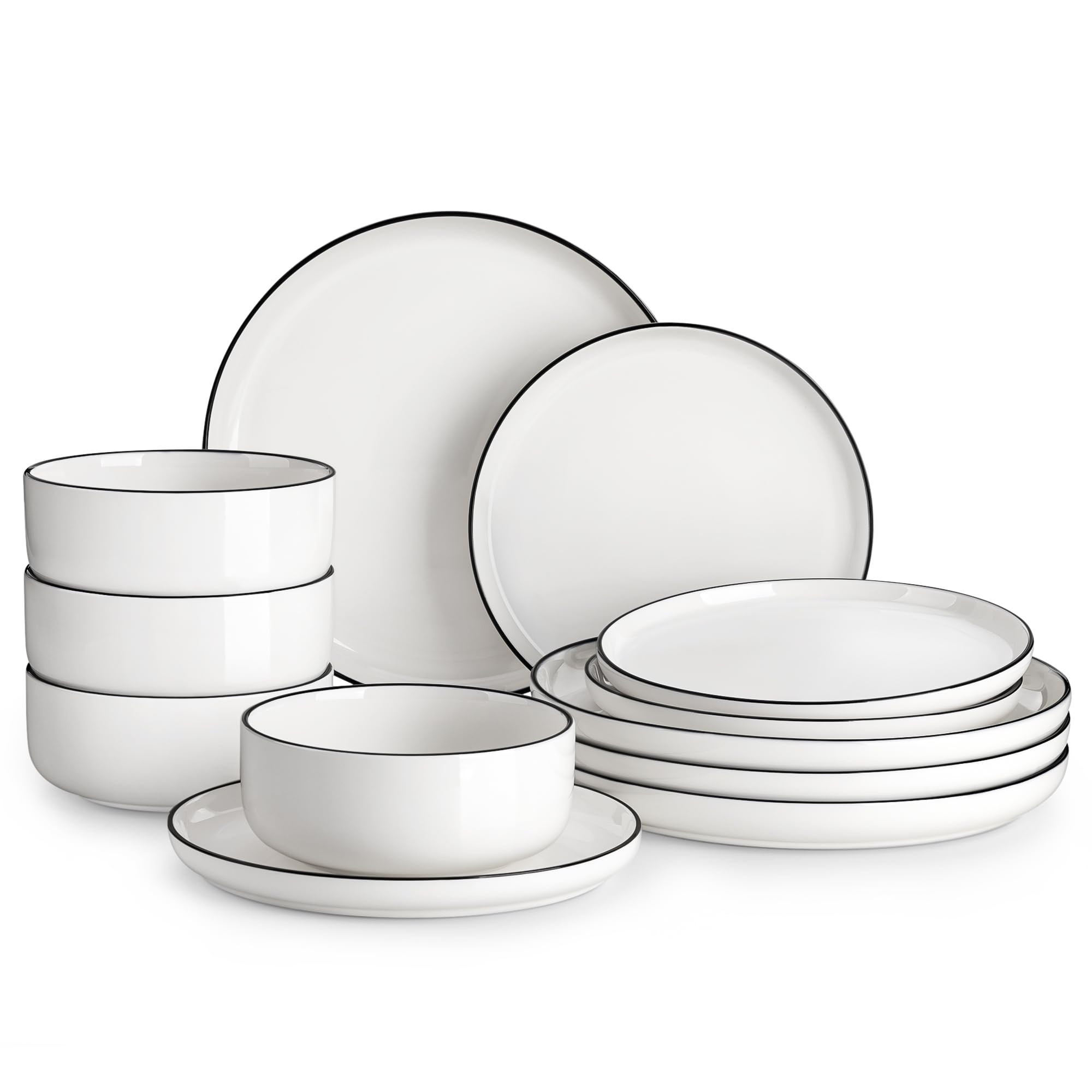 MALACASA Plates and Bowls Sets, 12 Pieces Modern Porcelain Dinnerware Set for 4 White Kitchen Din... | Amazon (US)