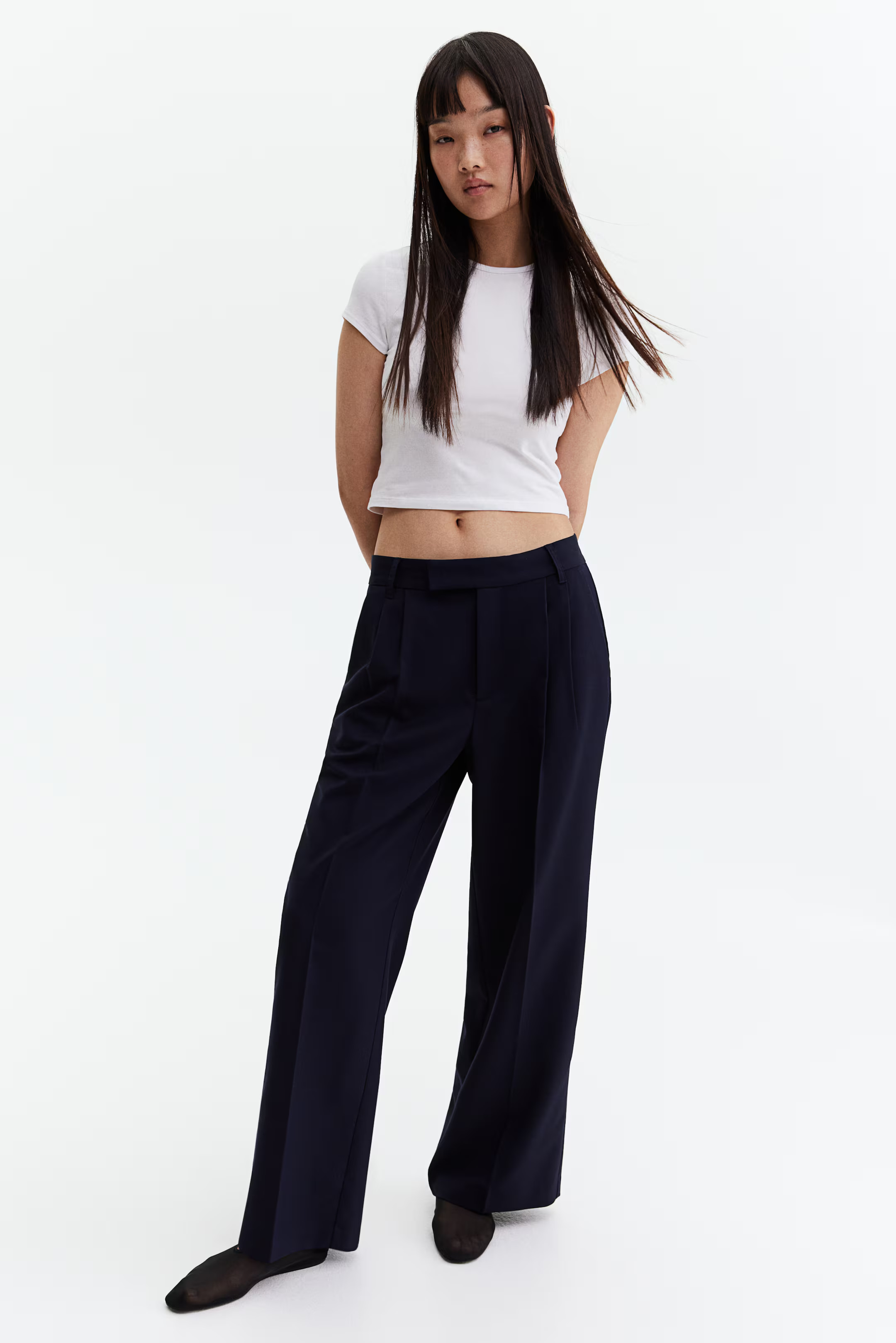 Tailored trousers - Navy blue - Ladies | H&M GB | H&M (UK, MY, IN, SG, PH, TW, HK)