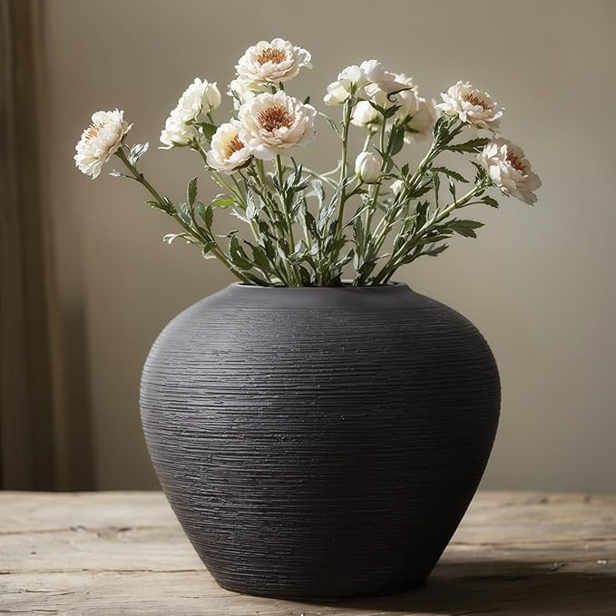 Rustic Ceramic Vase, 7" Black Farmhouse Tall Vase, Vintage Vases, Modern Terracotta Decor Vases f... | Amazon (US)