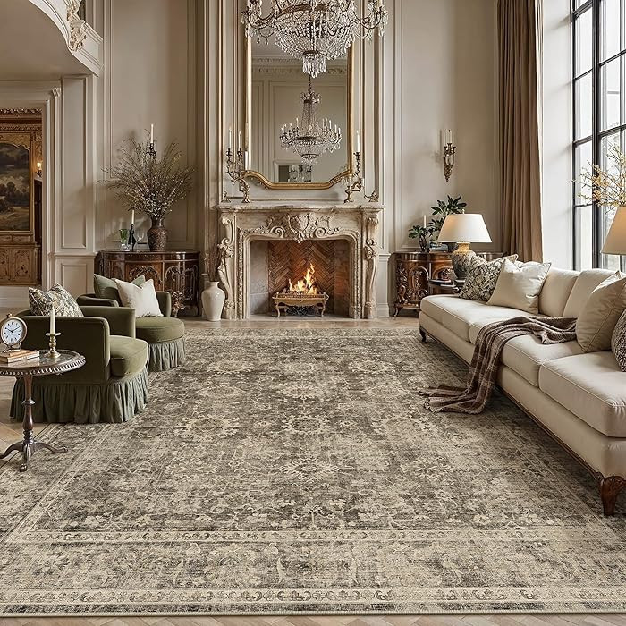 Washable Area Rug 9x12 Brown Vinatge Non Slip Carpet | Amazon (CA)