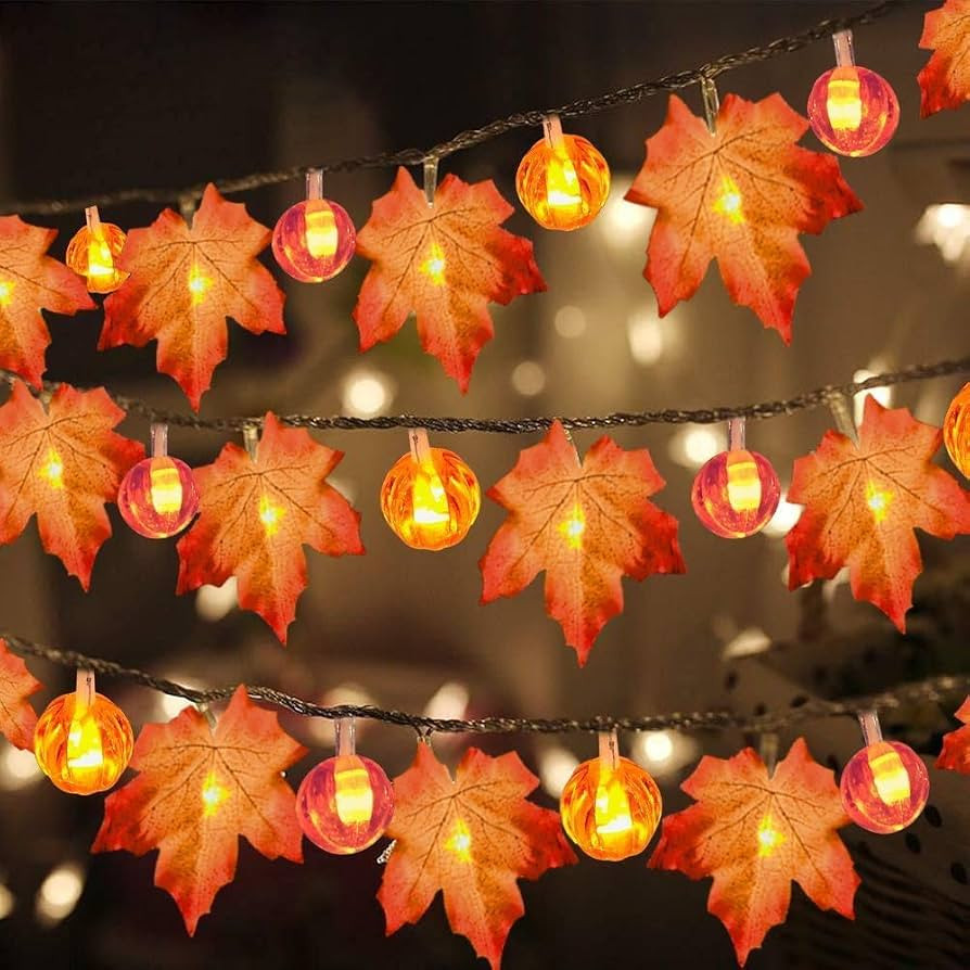 3 Pack Fall Garland with Pumpkin Lights Enlarged Maple Leaves 30Ft 60LED | Amazon (US)