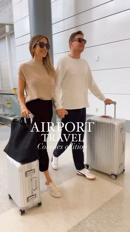 Stylish and comfortable travel airport outfit for couples ✈️ 
I am wearing a size small on all pieces and Eric is wearing a size medium on bottoms and large on top 
He is 6’0” for your reference 

#LTKmens #LTKtravel #LTKstyletip