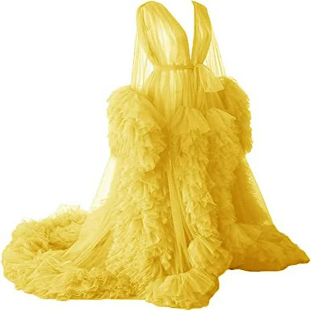 Maternity Dresses Pregnant Gowns Yellow Size M Long Sleeves Robe Tulle Puffy Ruffles Bathrobe Dre... | Walmart (US)