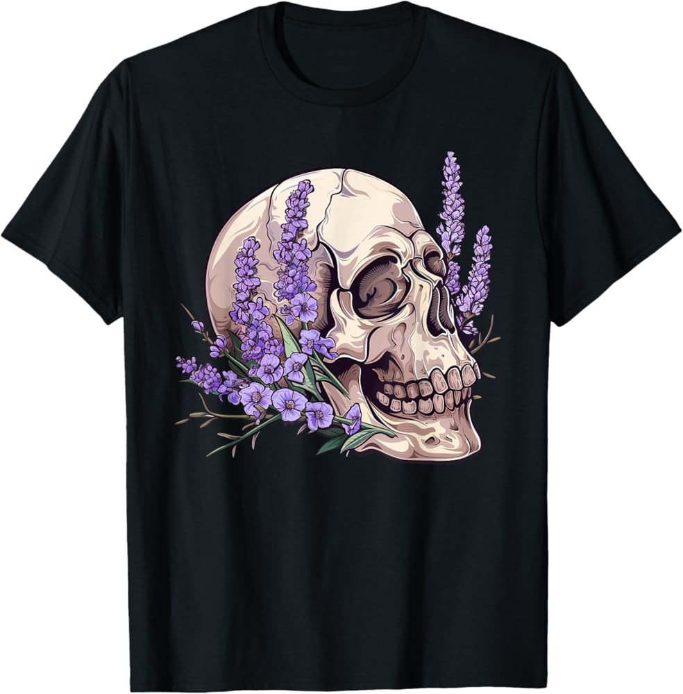 Vintage Skull Purple Lavender Flower Cottagecore Fairycore T-Shirt | Amazon (US)