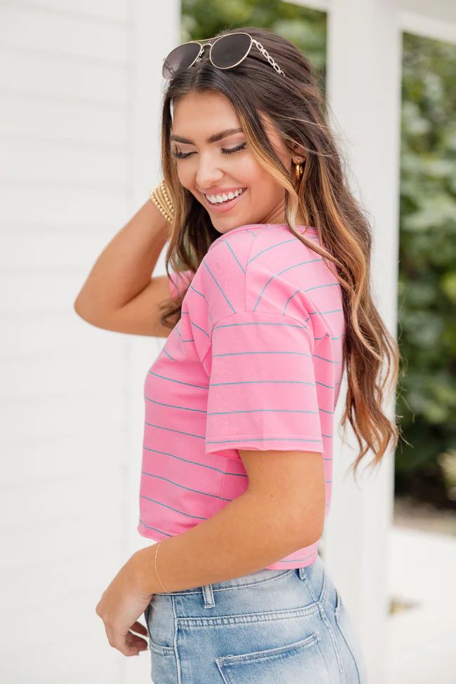Easy Way Out Pink and Blue Striped Crop Tee | Pink Lily