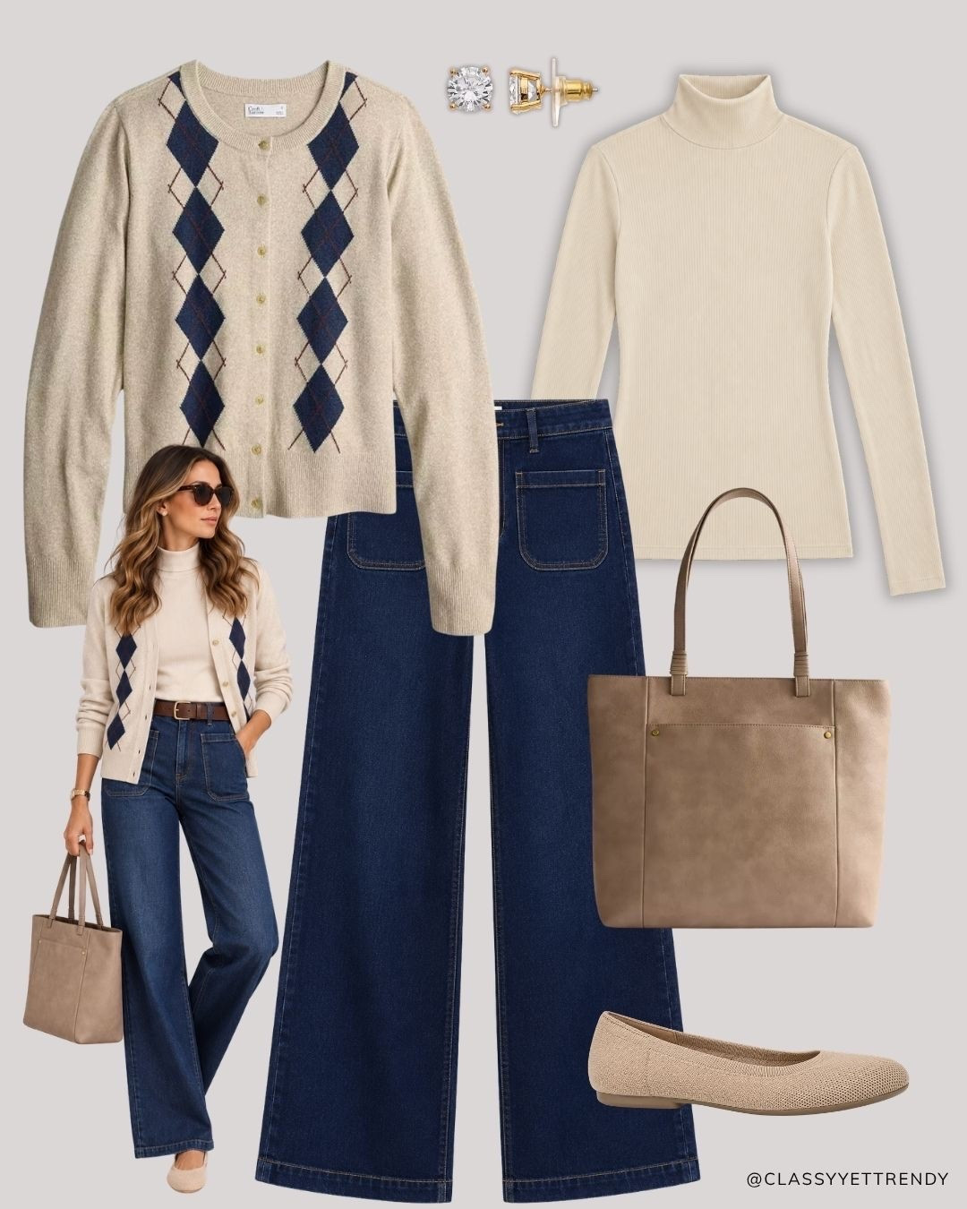 Modern Heritage Autumn Neutrals Capsule: 12 Tops, Bottoms, Layers and Shoes, many outfits! ✔️ Create several looks with classic and timeless staples - including wide-leg jeans, white shirt, navy sweater, mock neck top - elevated with just a few seasonal gems like an argyle cardigan, plaid blazer and heeled boots.🍂 Effortless, versatile, and polished!🤎 Which outfit is your favorite? 

#fallstyle #autumnvibes #autumnoutfit #browntones #capsulewardrobe