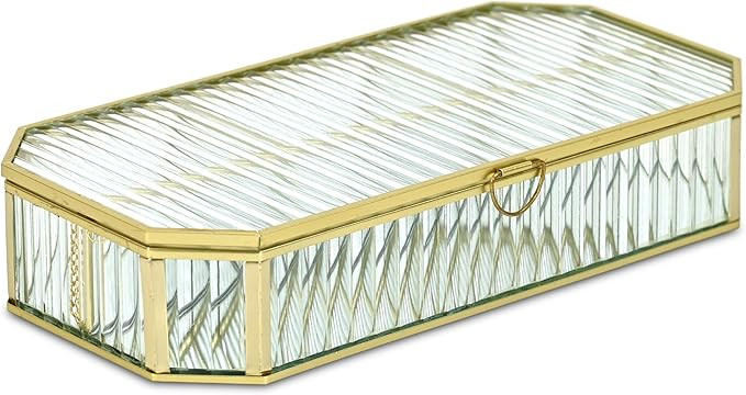 Zelara 11.625" Fluted Glass Storage Box - Gold Metal Frame with 4 Compartments and Mirrored Botto... | Amazon (US)