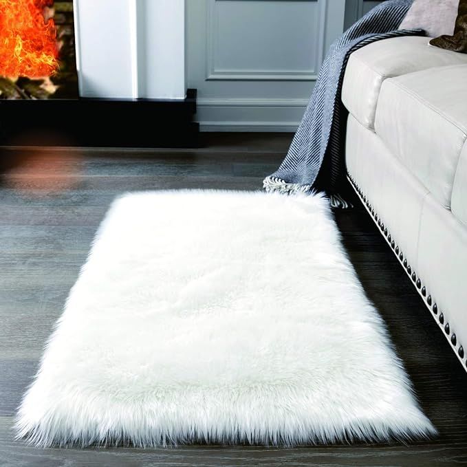 Super Soft White Fluffy Rug Faux Fur Area Rug, Fur Rugs for Bedroom, Fuzzy Carpet for Living Room... | Amazon (US)