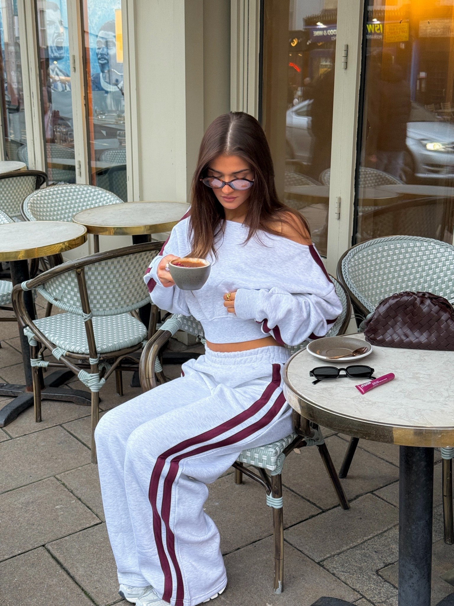 outfit inspo, outfit inspiration, comfy outfits, chill outfits, grey tracksuit, grey co ord, off the shoulder jumper, wide leg joggers 

#LTKwinter #LTKeurope