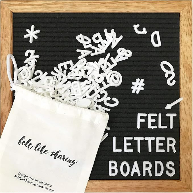 Black Felt Letter Board 10x10 Inches. Changeable Letter Boards Include 300 White Plastic Letters ... | Amazon (US)