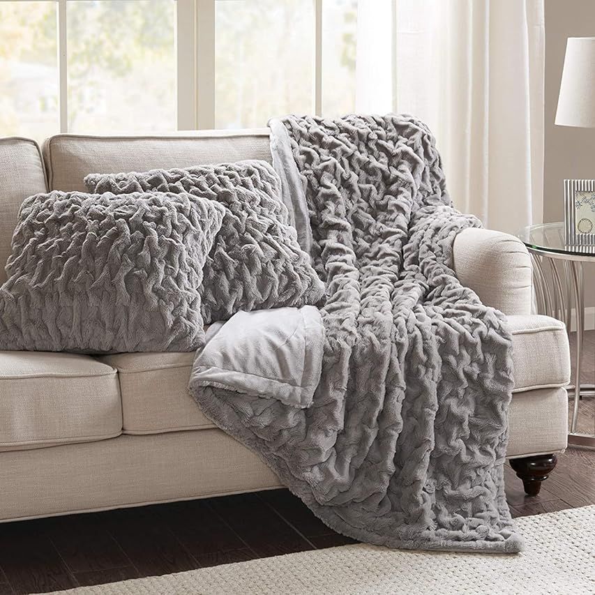 ERLYEEN Chunky Knit Blanket Merino Wool Hand Made Throw Boho Bedroom Home Decor Giant Yarn,Grey,32"x | Amazon (US)