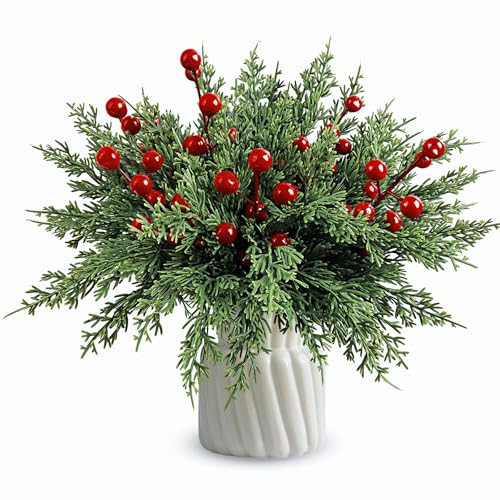 60Pcs Christmas Decorations-11.8'' Artificial Pine Branches with 7.9'' Red Berry Stems, Christmas Decor Faux Pine Greenery Stems, Christmas Tree Decorations & Christmas Picks for Indoor Outdoor | Amazon (US)