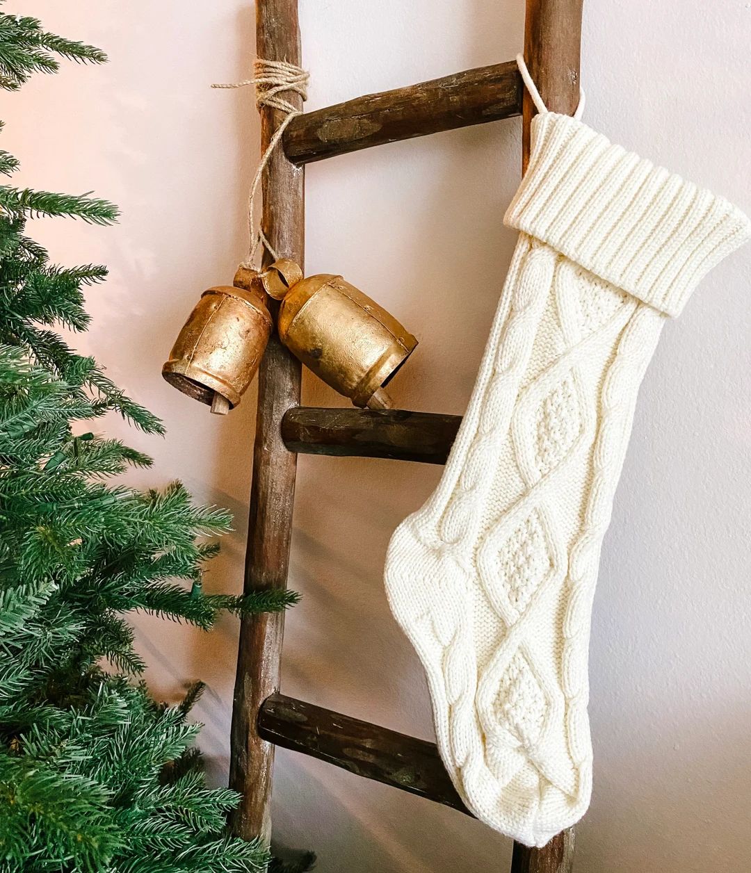Cream Cable Knit Christmas Stockings Handknitted Christmas - Etsy | Etsy (US)