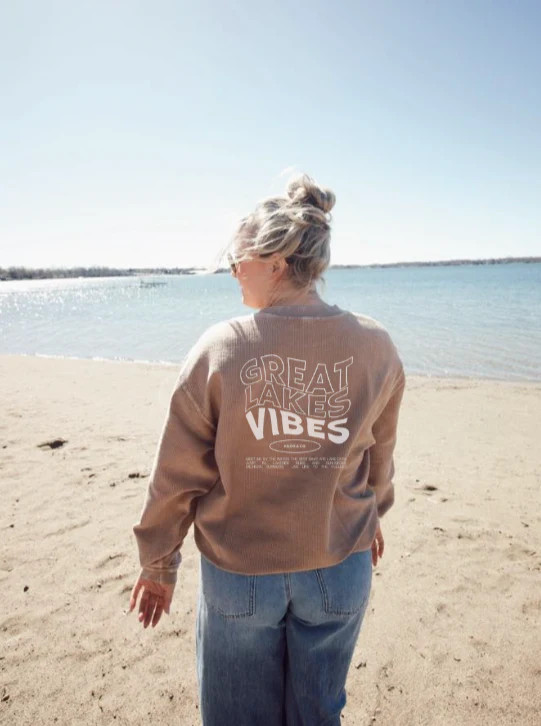 Great Lakes Vibes Tan Corded Crew | Kiloh + Co.