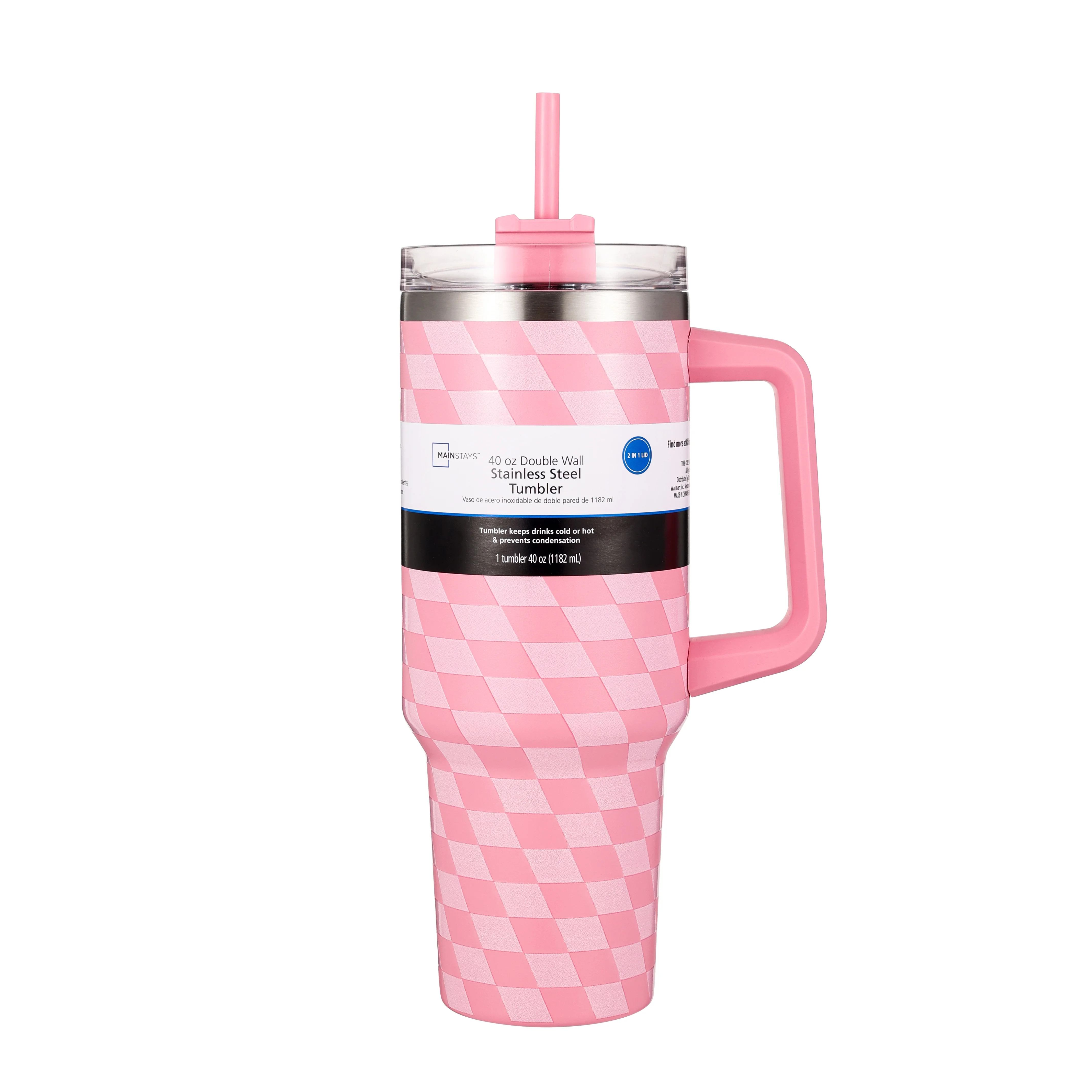 Mainstays 40oz Pink Diamond Pattern Tumbler Stainless Steel Double Wall | Walmart (US)