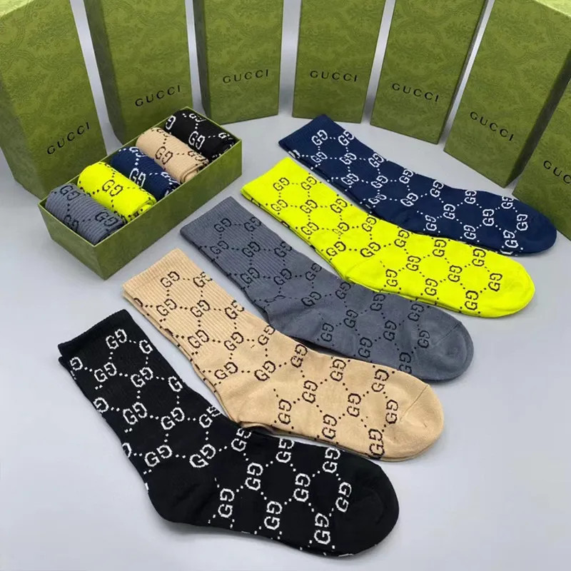 Womens Gucci Socks Five Pair Luxe Sports Mesh Letter Printed Sock Embroidery Cotton Fashion Socks... | DHGate