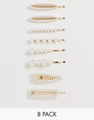 ASOS DESIGN pack of 8 hair clips in mixed shape design with pearls | ASOS US