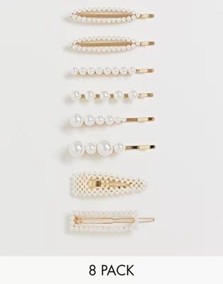 ASOS DESIGN pack of 8 hair clips in mixed shape design with pearls | ASOS US