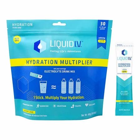 Liquid I.V. Hydration Multiplier, 30 Individual Serving Stick Packs in Resealable Pouch (Lemon) | Walmart (US)