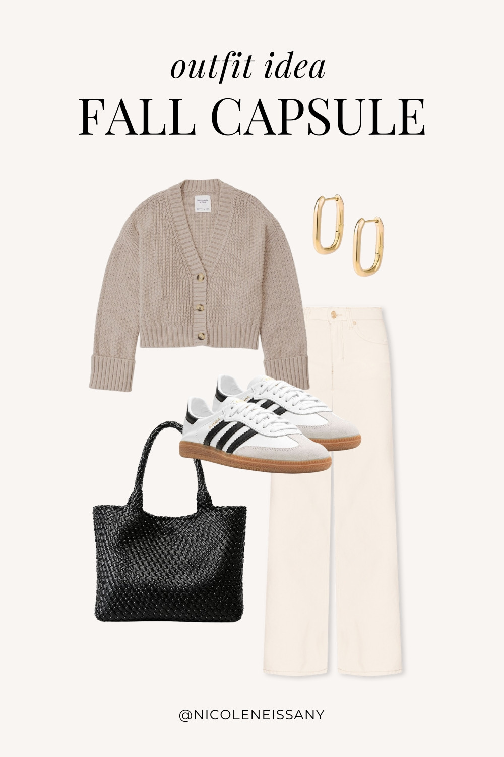 Fall Capsule Wardrobe Outfit Idea | fall capsule outfit, fall outfit, fall outfits, fall style, fall fashion, fall 2024 fashion, fall outfits 2024, fall trends 2024, fall outfit inspo, fall outfit inspiration, fall capsule wardrobe essentials, fall wardrobe essentials, fall closet essentials, fall essentials, fall basics, fall must haves, neutral capsule wardrobe, neutral outfit, neutral fashion, casual outfit, casual date night outfit, elevated casual outfit, brunch outfit, everyday outfit, Abercrombie, Abercrombie denim, Abercrombie jeans, Amazon Fashion, Revolve, Lulus, Nordstrom // cardigan sweater, white jeans, white denim, cream jeans, cream denim, adidas samba decon sneakers, gold square hoop earrings, black woven tote bag

#LTKSeasonal #LTKShoeCrush #LTKItBag #LTKStyleTip #LTKFindsUnder50 #LTKFindsUnder100 #LTKTravel #LTKSaleAlert 