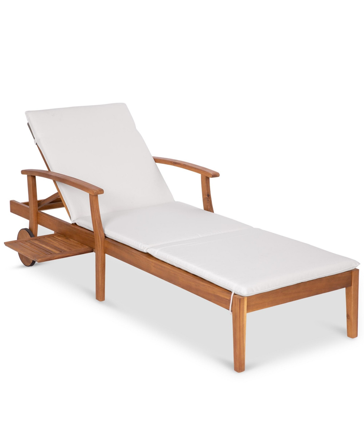 Best Choice Products 79x26in Acacia Wood Outdoor Chaise Lounge Chair w/ Adjustable Backrest, Table, Wheels - Cream | Macy's