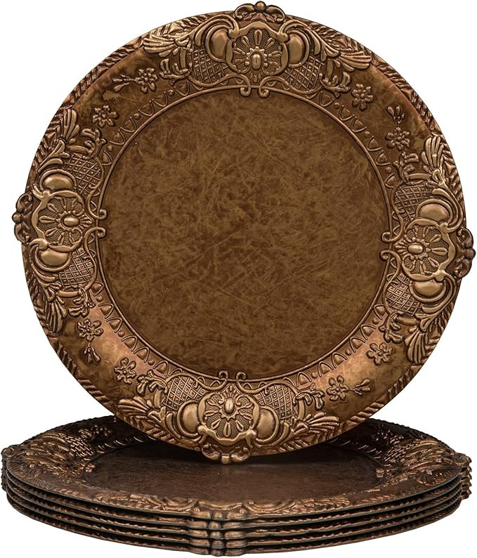 MAONAME 13" Antique Gold Charger Plates, Plate Chargers with Embossed Rim, Round Plastic Charger ... | Amazon (US)