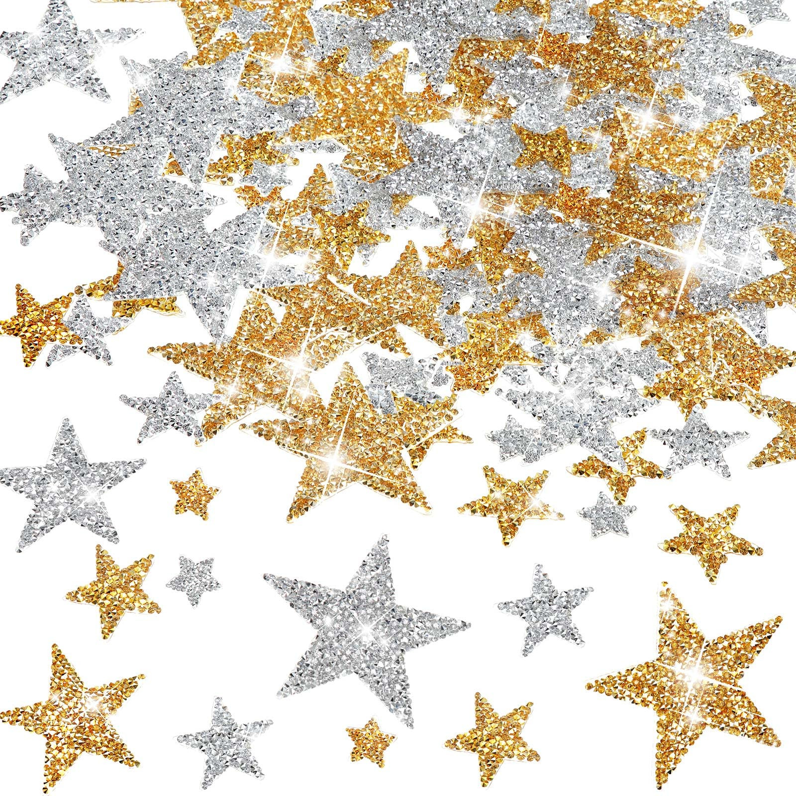 Geosar 120 Pieces Star Rhinestone Appliques Iron on Star Patches Rhinestone Glitter Star Patches ... | Amazon (US)