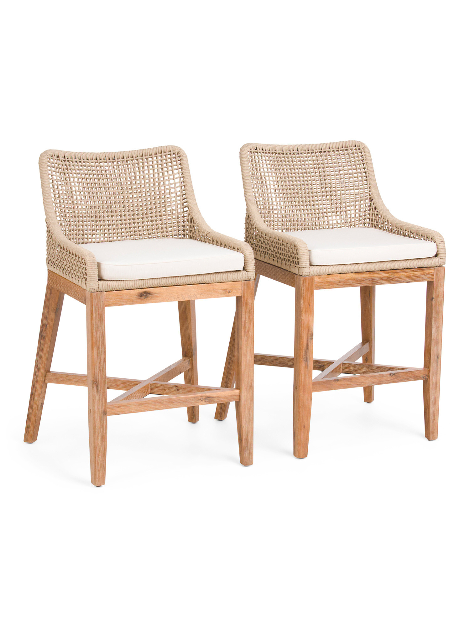 2pk Grid Weave Rope Counter Stools With Acacia Wood Base | TJ Maxx