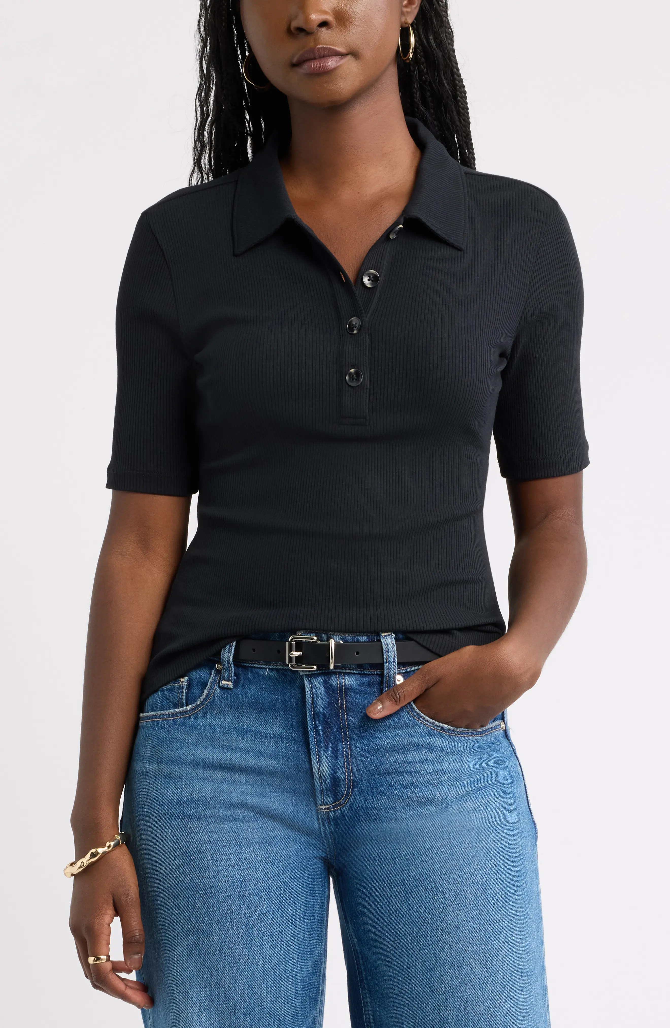 Caslon\u00ae Ribbed Polo (Women) | Nordstrom | Nordstrom