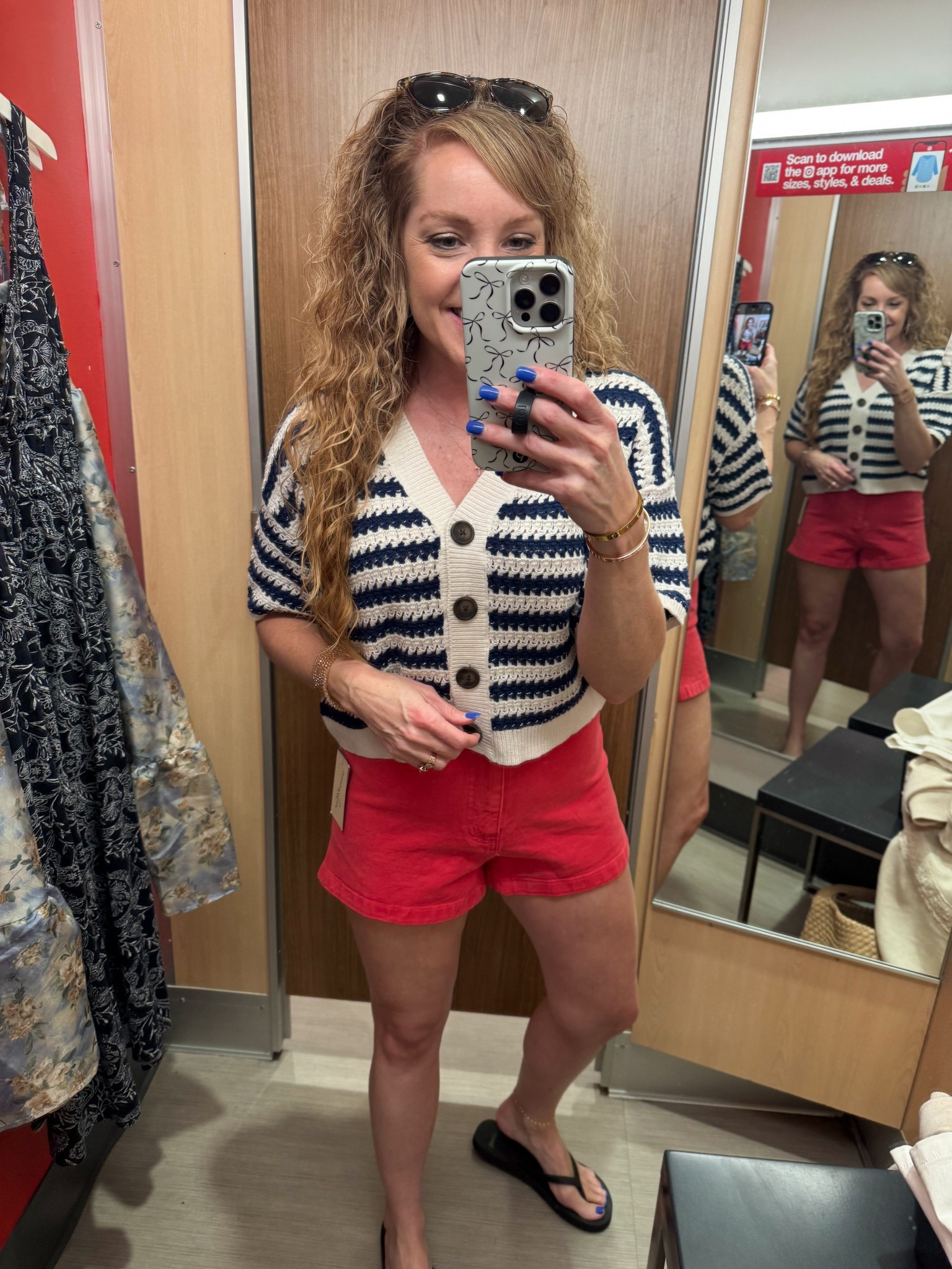 Target 🎯 outfit / Target 🎯 outfit / Red white and blue outfit / patriotic outfit / Memorial Day outfit / 4th of July outfit / work top 

*Sweater- size small, size up for a more oversized fit (cropped)
*red sailor shorts- size up in these. I went up to a size 6. I prefer size 8. 
*Sanuk flip flops- tts, size 8

#LTKSaleAlert #LTKFindsUnder50 #LTKOver40