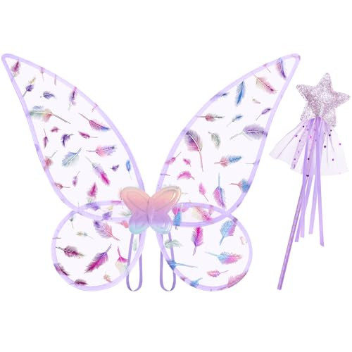 Lainlight Fairy Wings for Girls, Princess Butterfly Wings with Fairy Wand Angel Wing for Halloween Cosplay Dress Up Purple | Amazon (US)
