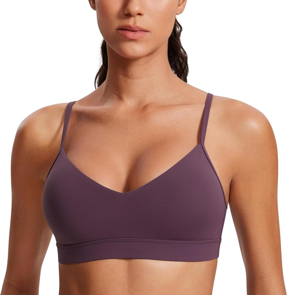 CRZ YOGA Butterluxe V-Neck Sports Bras for Women - Adjustable Thin Straps Padded Yoga Top Basic W... | Amazon (US)