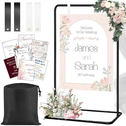 Adjustable Wedding Welcome Sign Stand, Welcome to Our Wedding Sign Holder Stand with 2 Pair Hangi... | Amazon (US)