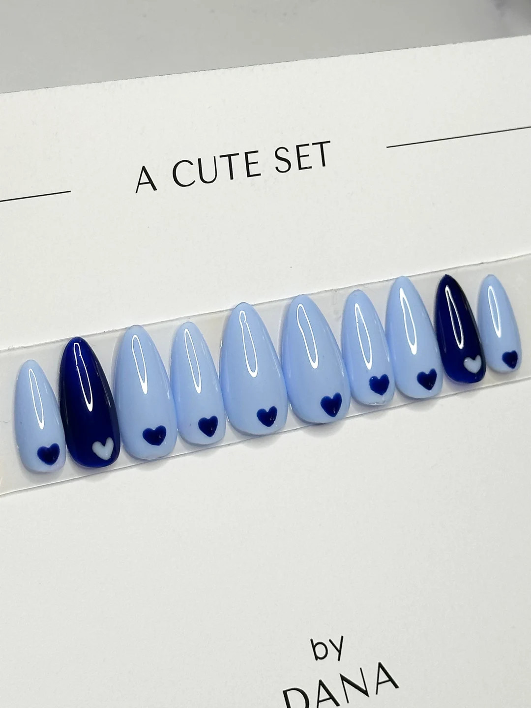 Blue Heart Design Press on Nails, Multi-color Nail Art, Medium Almond, 10 PCS, heart of Hearts - ... | Etsy (US)
