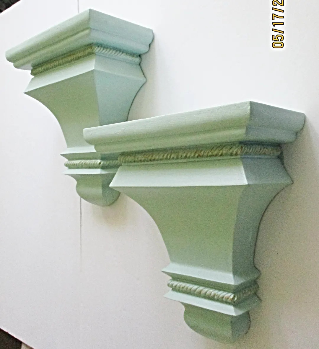 Pair of Medium to Large Wall Shelves Upcycled in Light Breezeway with Light Gold Trim, Modern Far... | Etsy (US)