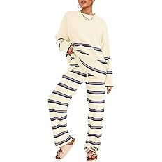 LILLUSORY 2 Piece Sets for Women 2025 Two Piece Lounge Sets Fall Fashion Oversized Striped Knit S... | Amazon (US)