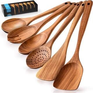 Zulay Kitchen Wooden Cooking Utensils with Comfortable Grip - 6-Pieces | The Home Depot