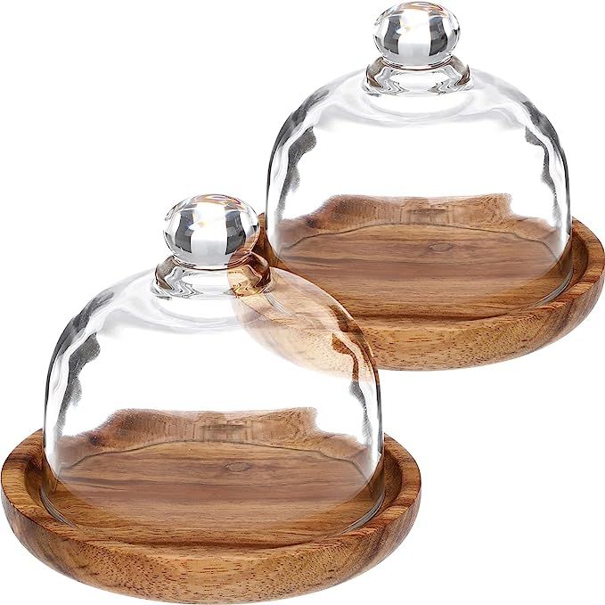 Yardwe 2 Sets Glass Dome with Wooden Base Mini Cake Stand Glass Display Dome Cloche Clear Glass B... | Amazon (US)