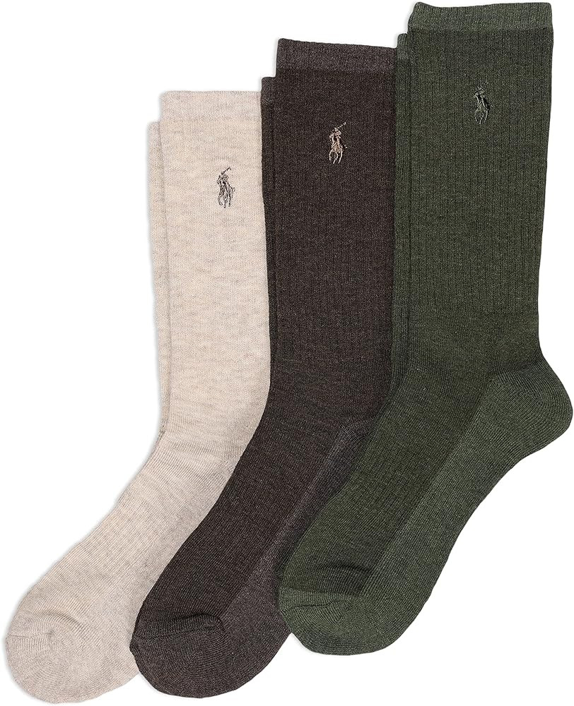 POLO RALPH LAUREN Tri-color Heather Casual Crew Socks - 3 Pair Pack - Arch Support and Comfort Cu... | Amazon (US)