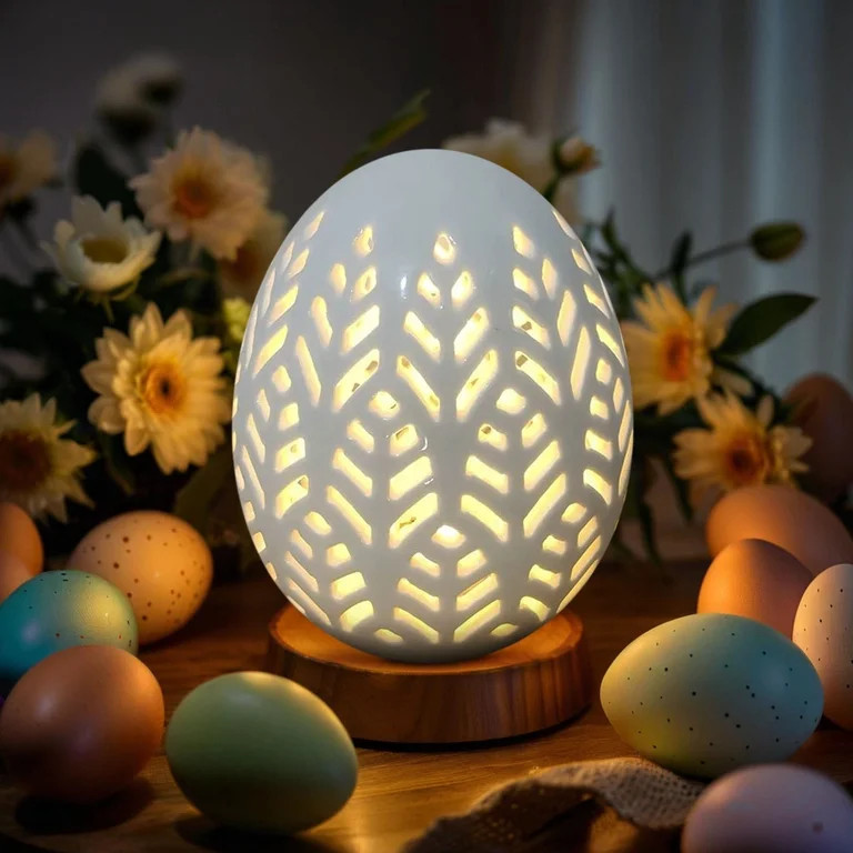 Eolstice Hollowed Out LED Ceramic Eggs, Easter LED Lamp Ceramic White Porcelain Eggs for Holiday ... | Walmart (US)