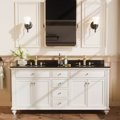 JEAREY Bathroom vanities with top 72-in White Double sink Bathroom Vanity with Black Quartz Top | Lowe's