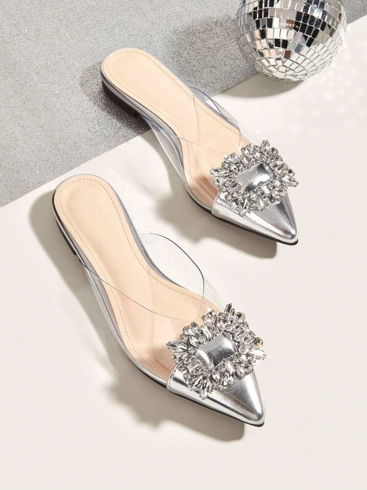 Pantuflas de punta transparente en para 2024, para mujer, verano San Valentín | SHEIN